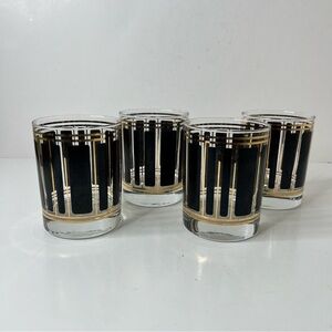 Culver Signed ServeMates Black and Gold Stripe Old Fashion Glasses Set of 4